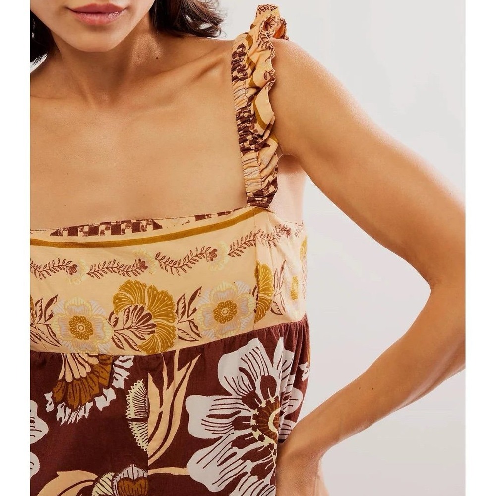 Free People Bali Albright Wide Leg Jumpsuit in Coffee Combo Brown Tan NWT Medium - Picture 11 of 11